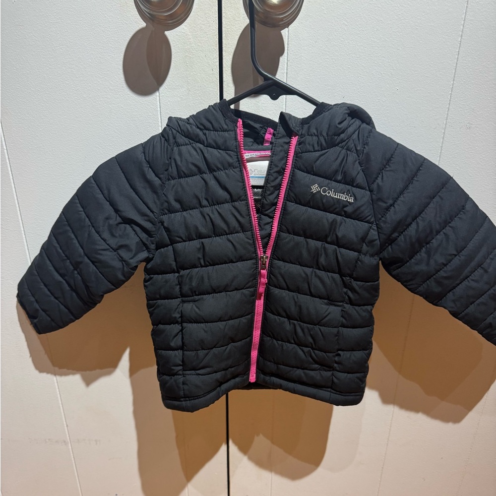 Columbia Black Omni-heat Puffer Jacket with Pink Zipper